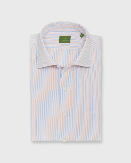 Otto Handmade Sport Shirt in Blue/Persimmon/Lavender Stripe Poplin