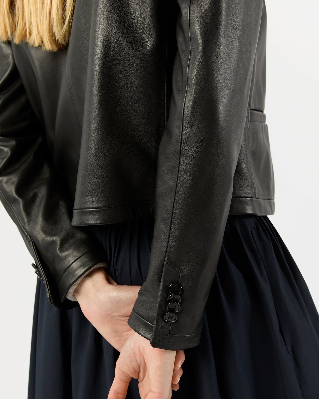 Megan Cardigan Jacket in Black Leather