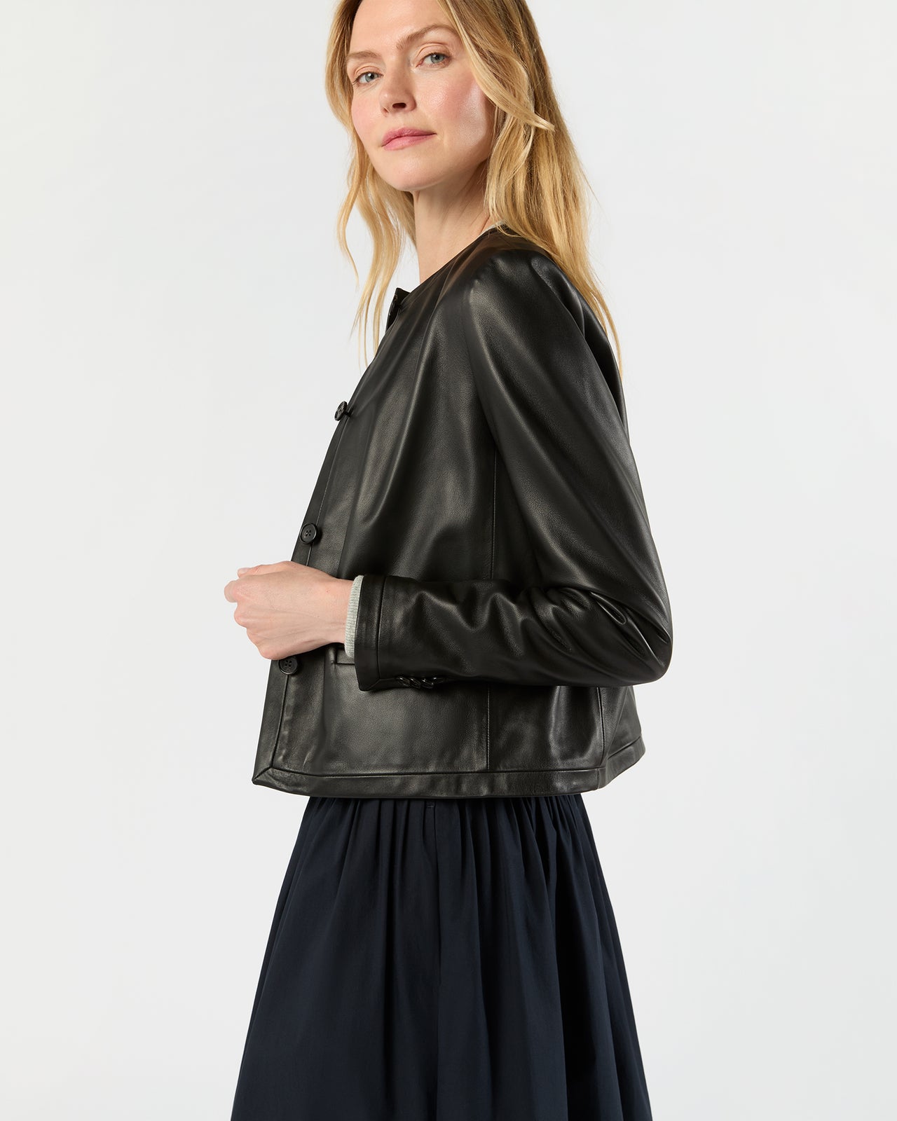 Megan Cardigan Jacket in Black Leather