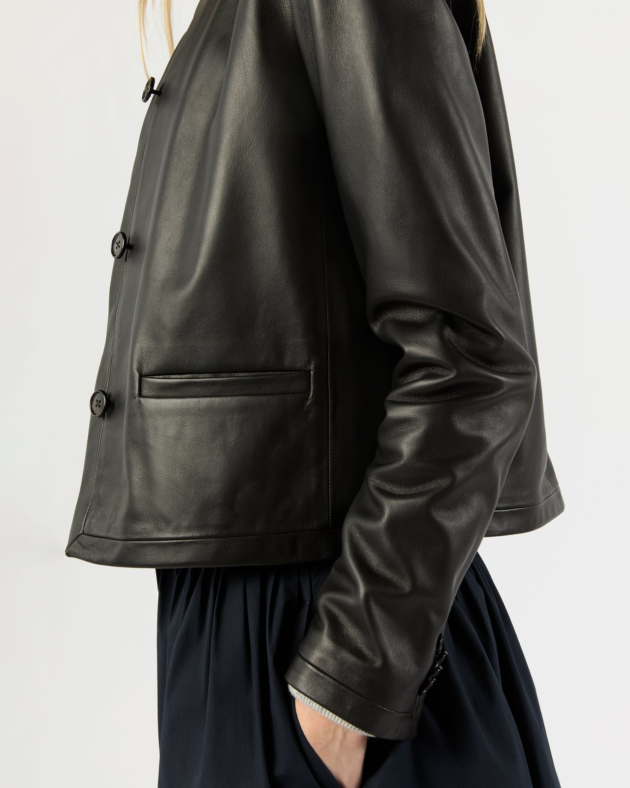 Megan Cardigan Jacket in Black Leather