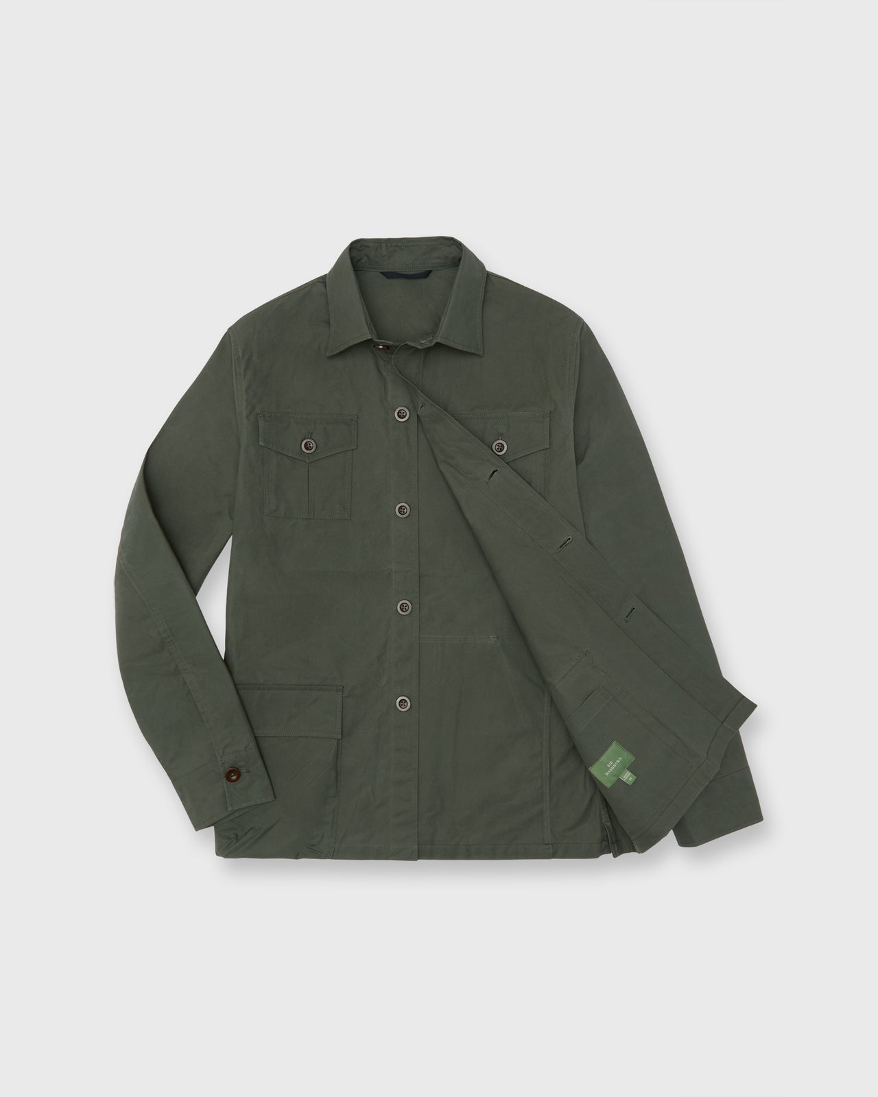 Military Jacket in Green Dry Waxed Poplin