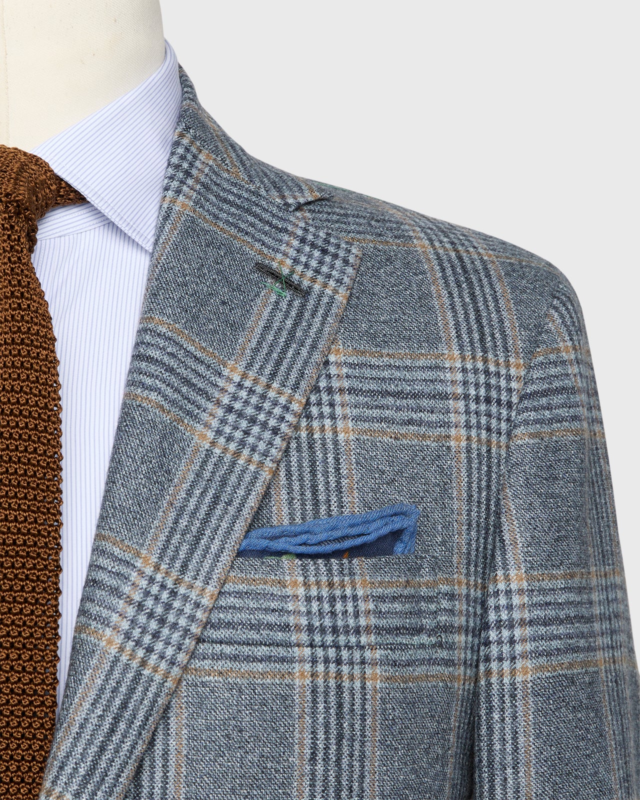 Virgil No. 4 Jacket in Navy/Tan/Bone Plaid Brushed Sharkskin