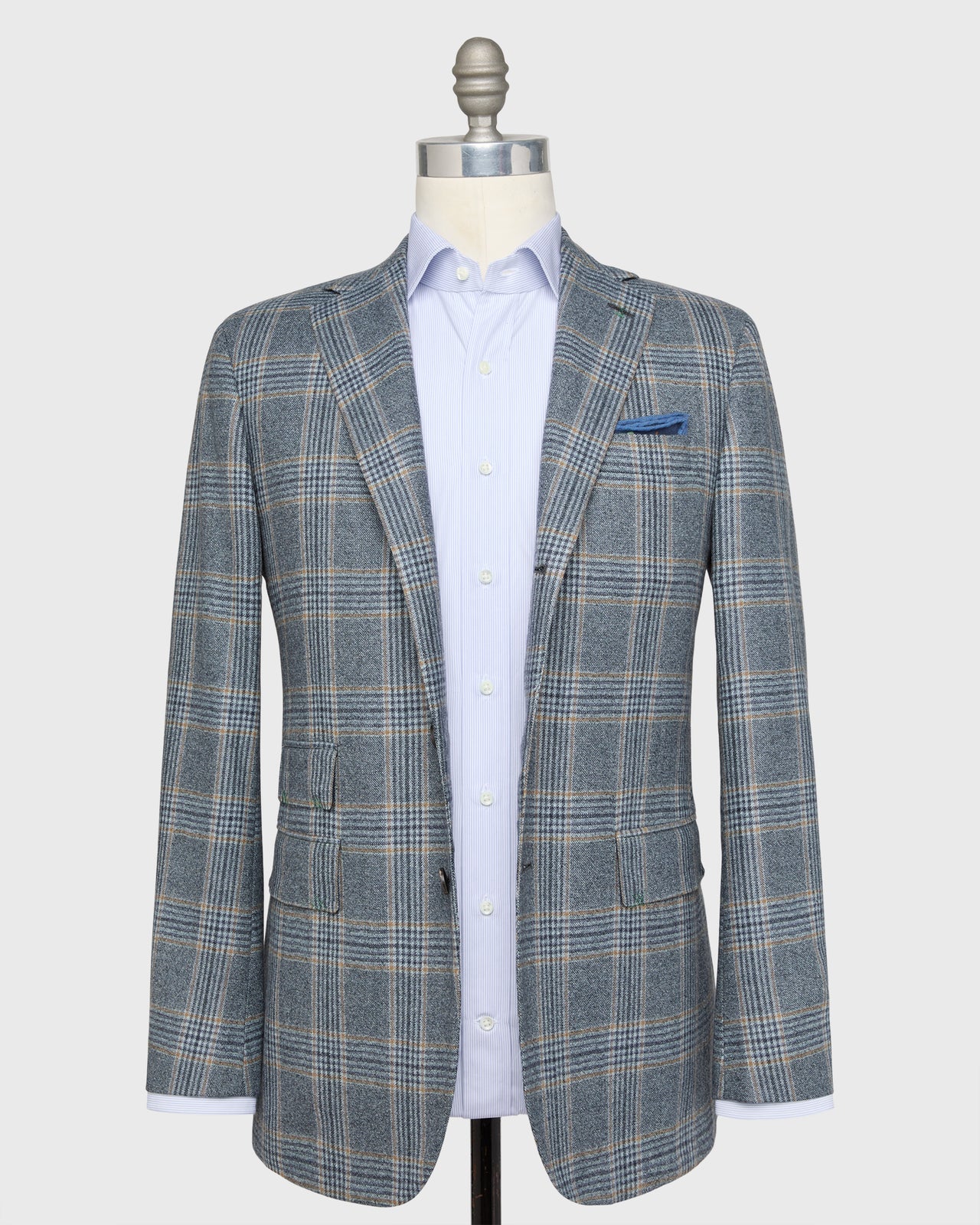 Virgil No. 4 Jacket in Navy/Tan/Bone Plaid Brushed Sharkskin