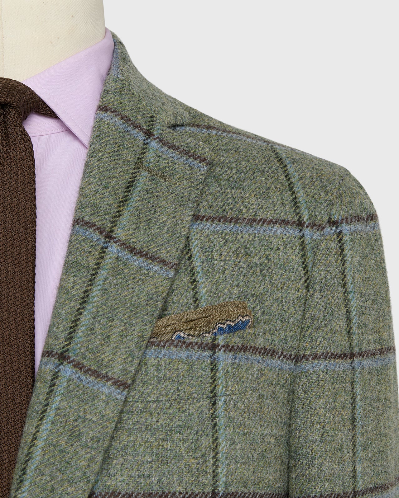 Virgil No. 2 Jacket in Lovat/Sky/Brown Windowpane Tweed