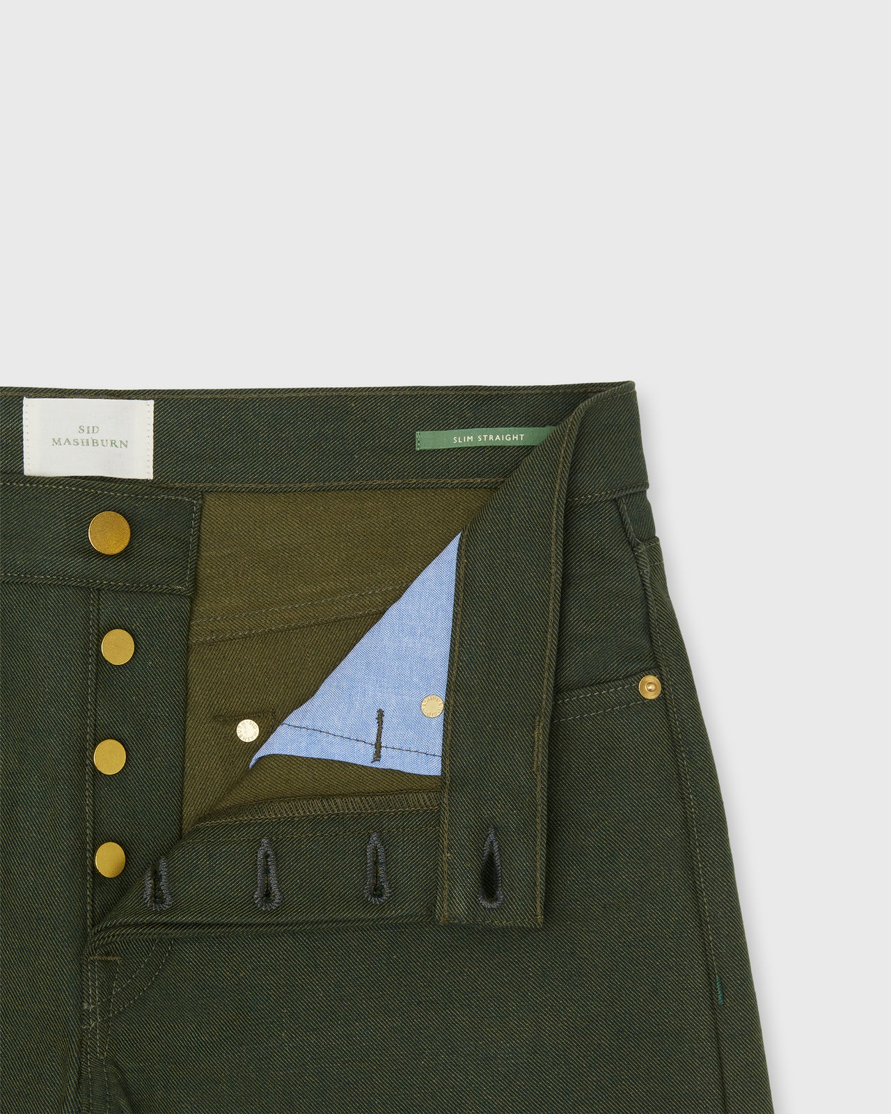 Slim Straight Jean in Olive Selvedge Denim