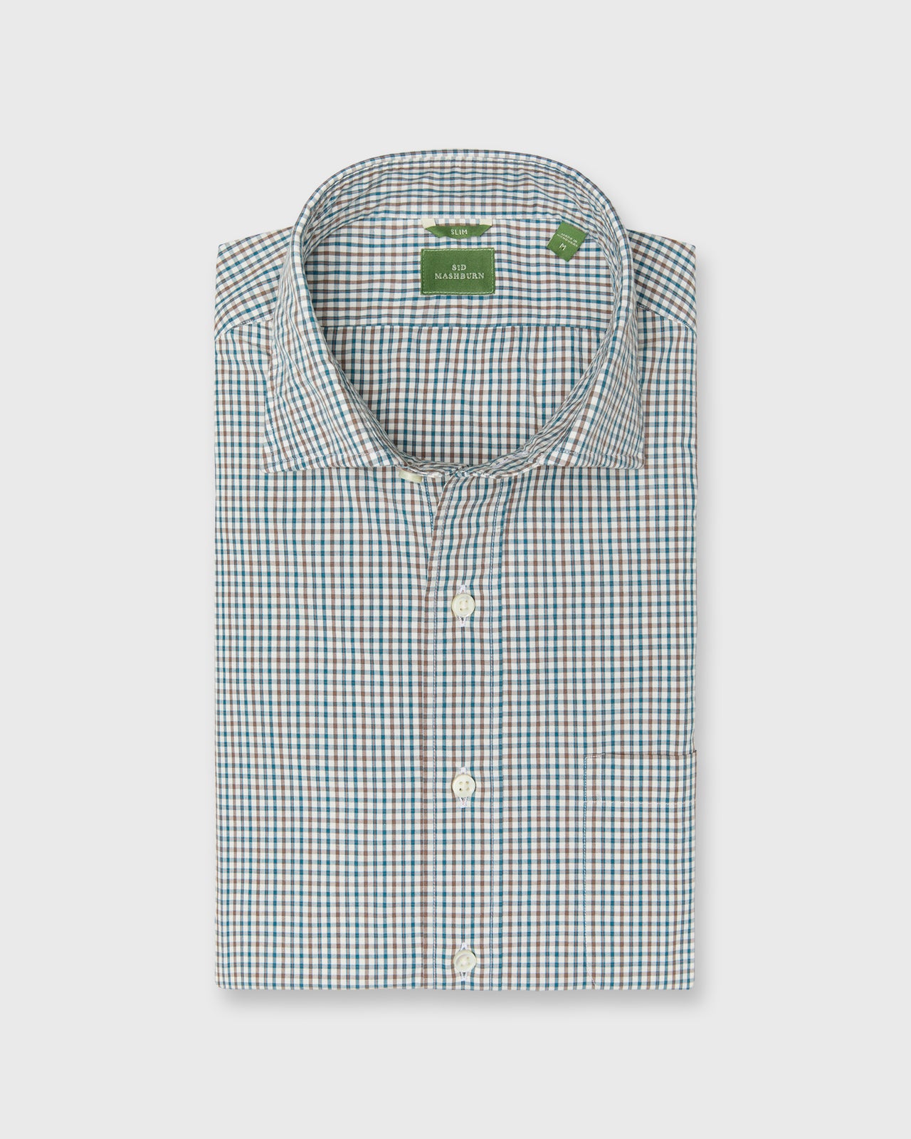 Slim-Fit Spread Collar Sport Shirt in Bone/Tobacco/Spruce Check Poplin