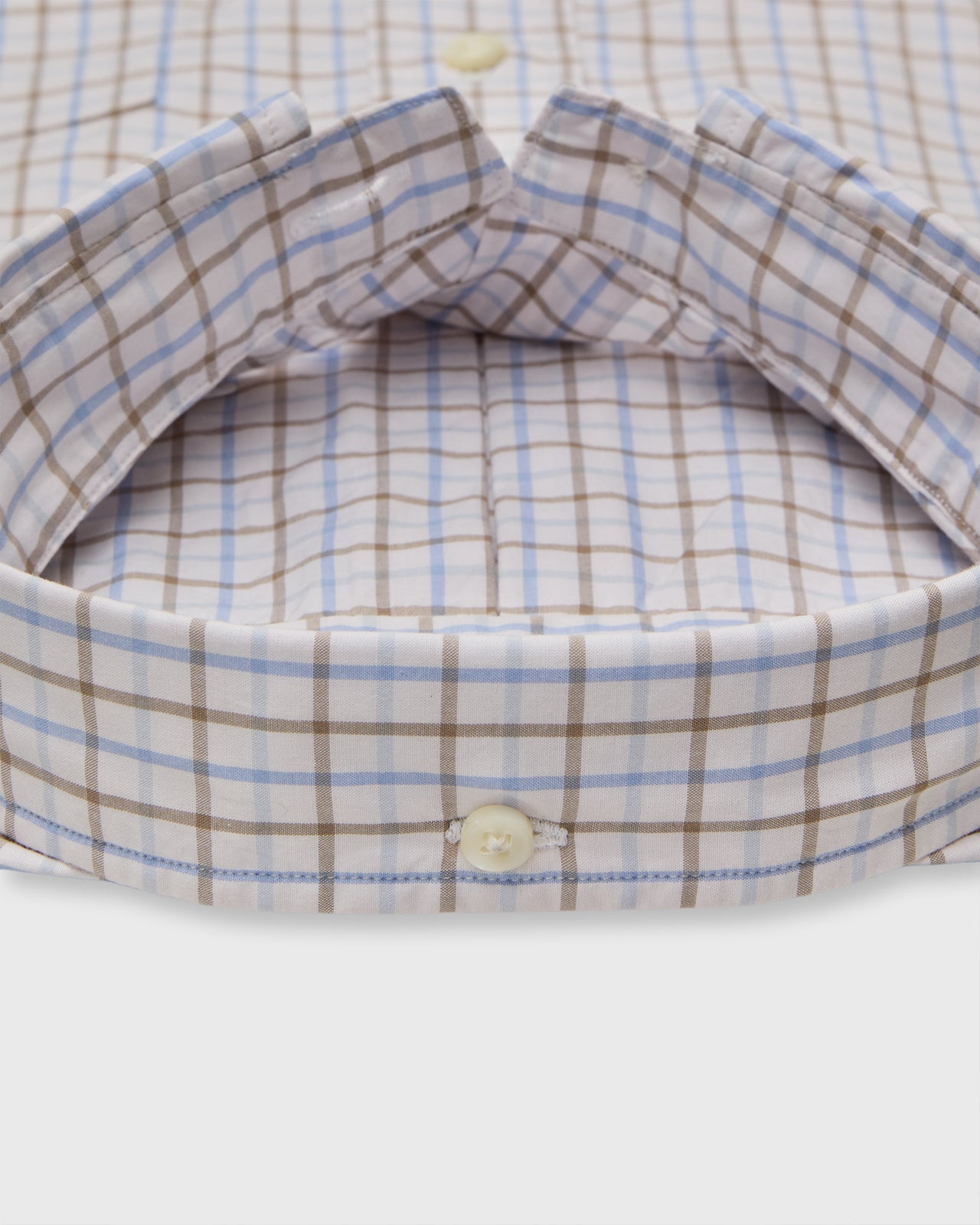 Button-Down Sport Shirt in Bone/Olive/Sky Tattersall Poplin