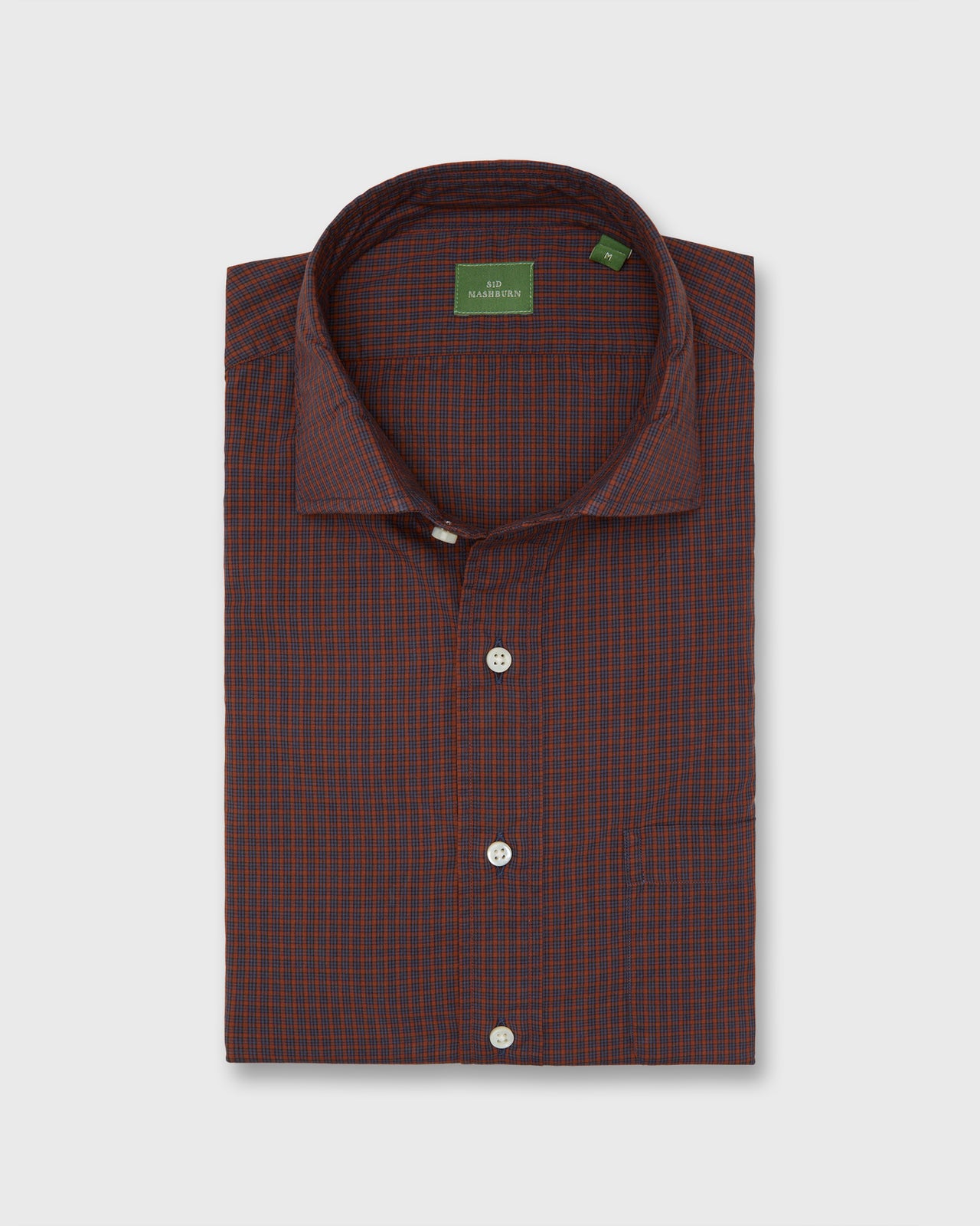 Spread Collar Sport Shirt in Maple/Blue Check Poplin