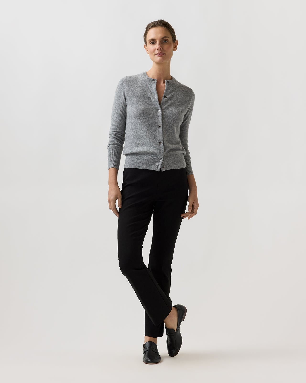 Rosie Cardigan in Mid Heather Grey Cashmere