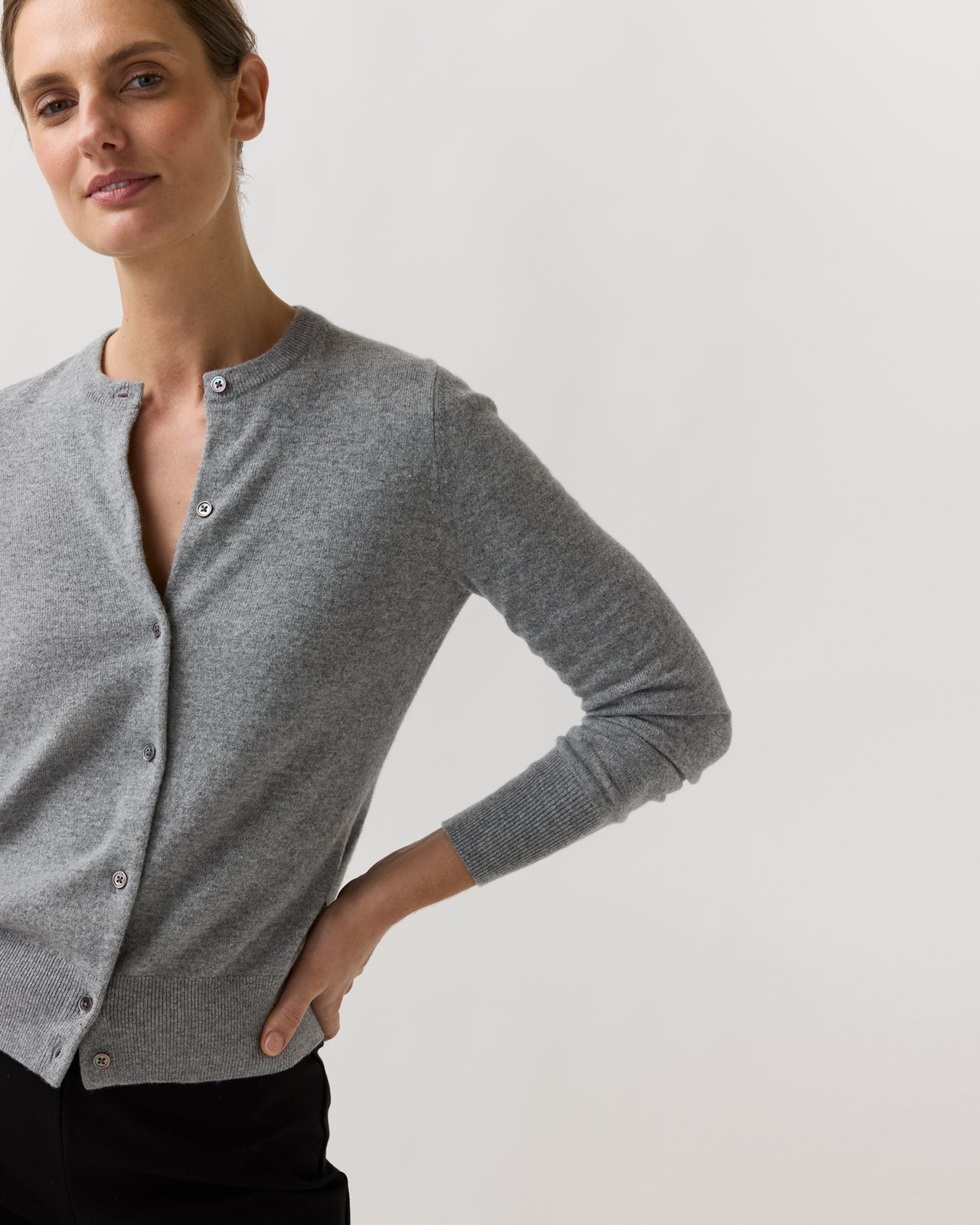 Rosie Cardigan in Mid Heather Grey Cashmere