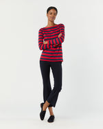 Load image into Gallery viewer, Long-Sleeved Boatneck Tee in Red/Navy Stripe Pima Cotton
