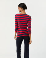 Load image into Gallery viewer, Long-Sleeved Boatneck Tee in Red/Navy Stripe Pima Cotton
