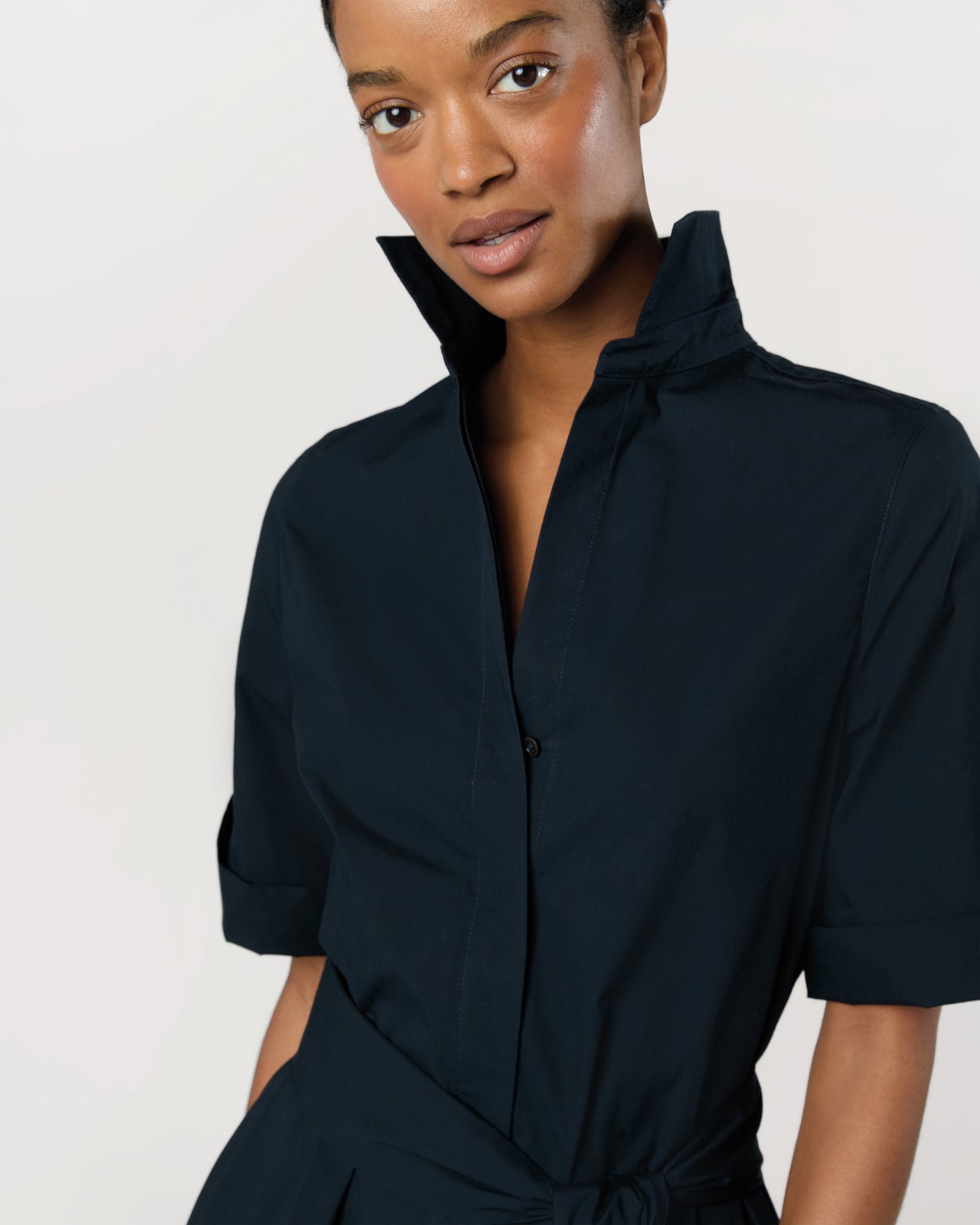 Nathalie Dress in Navy Paperweight Stretch Poplin
