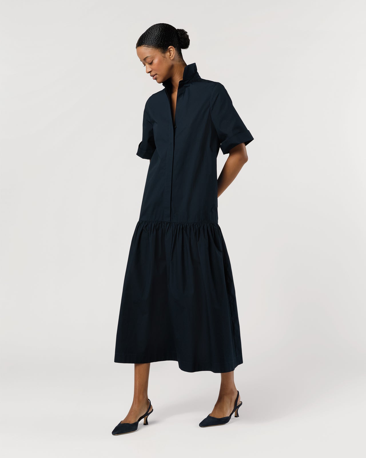 Nathalie Dress in Navy Paperweight Stretch Poplin