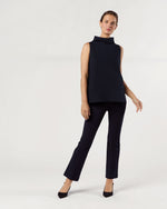 Load image into Gallery viewer, Funnel-Neck Top in Navy Paperweight Stretch Poplin
