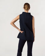 Load image into Gallery viewer, Funnel-Neck Top in Navy Paperweight Stretch Poplin
