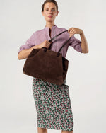 Load image into Gallery viewer, Evie Tote in Dark Brown Suede/Leather
