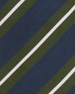 Load image into Gallery viewer, Silk/Cotton Mogador Tie in Navy/Green/Bone Stripe
