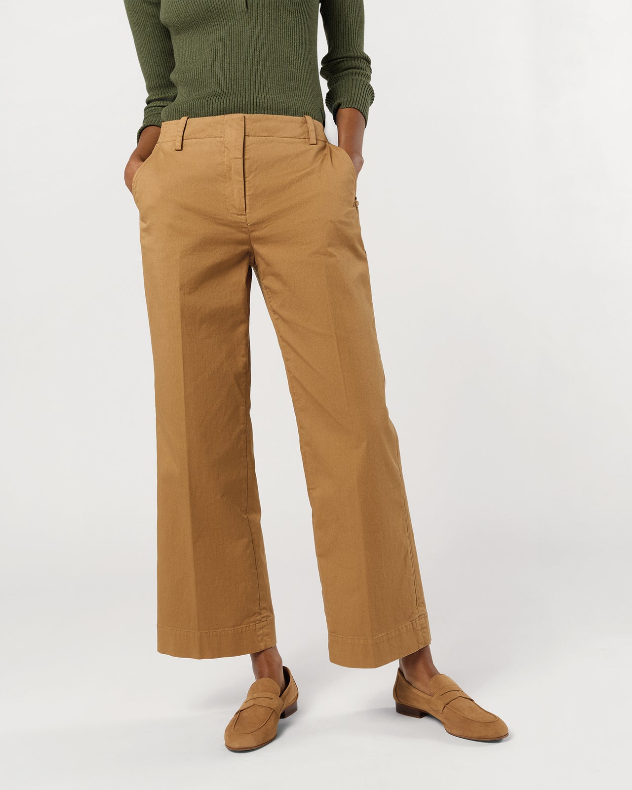 Frankie Cropped Pant in British Khaki Stretch Twill