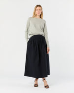 Load image into Gallery viewer, Adah Pintuck Skirt in Navy Paperweight Stretch Poplin
