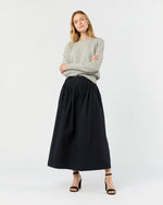 Load image into Gallery viewer, Adah Pintuck Skirt in Navy Paperweight Stretch Poplin
