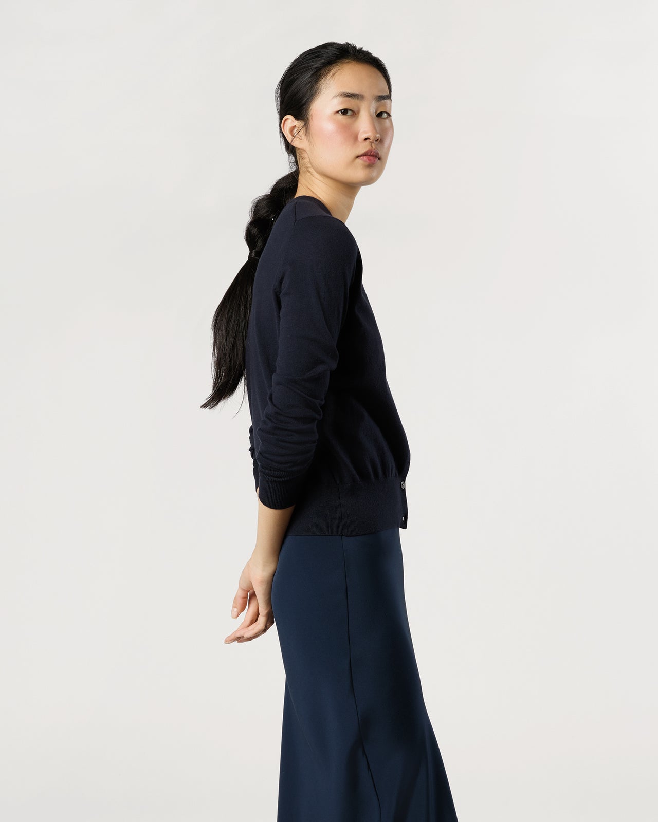Rosie Cardigan in Deep Navy Cotton/Silk