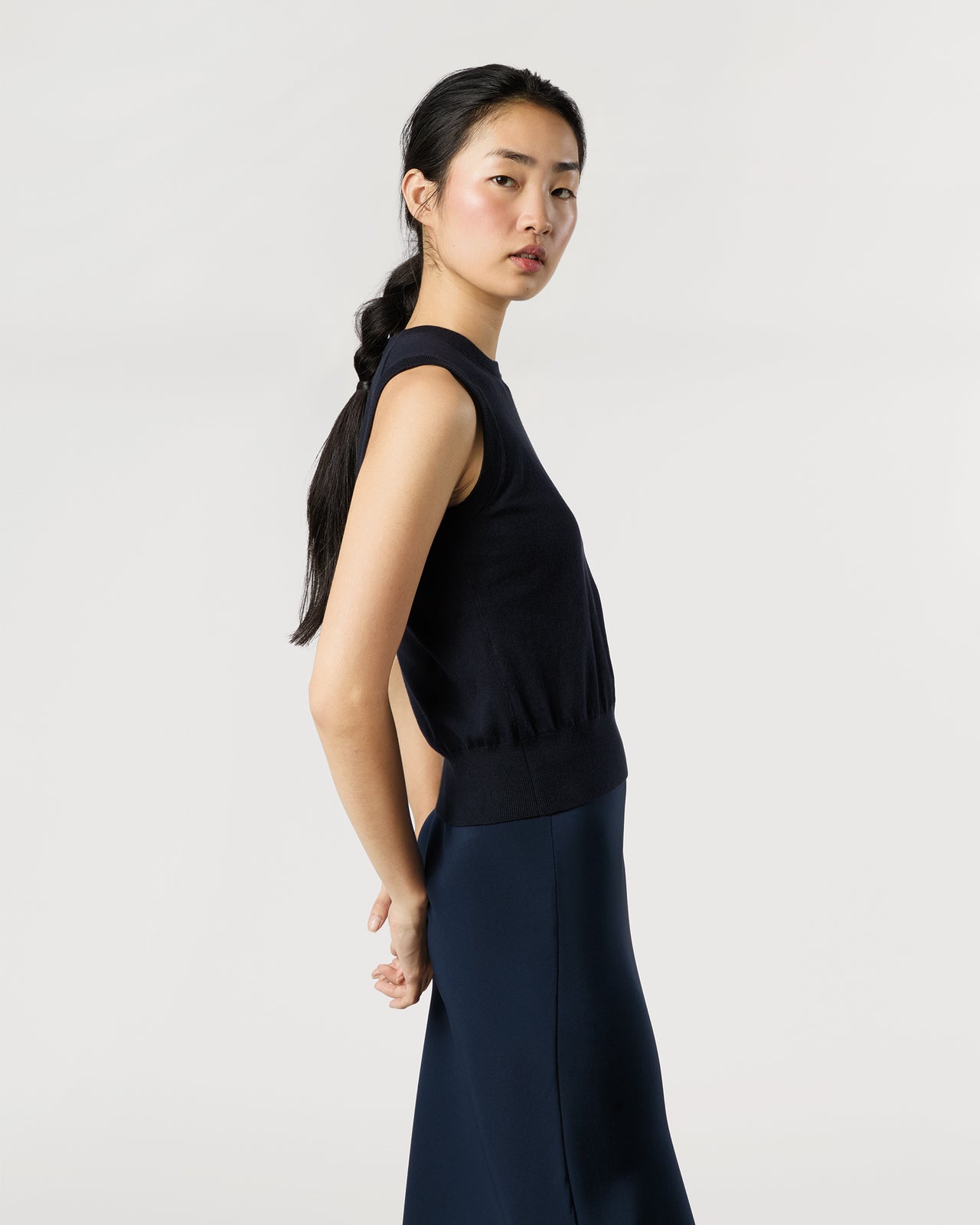 Rosie Shell in Deep Navy Cotton/Silk