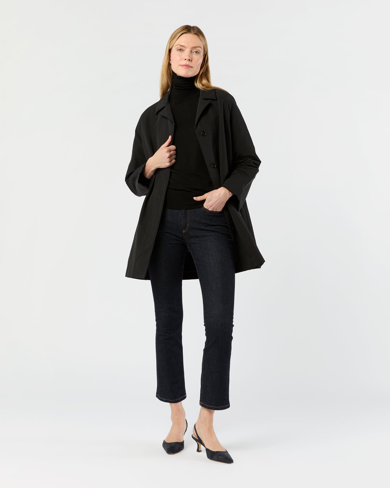 Agatha Cashpad Coat in Black Cotton/Nylon Faille