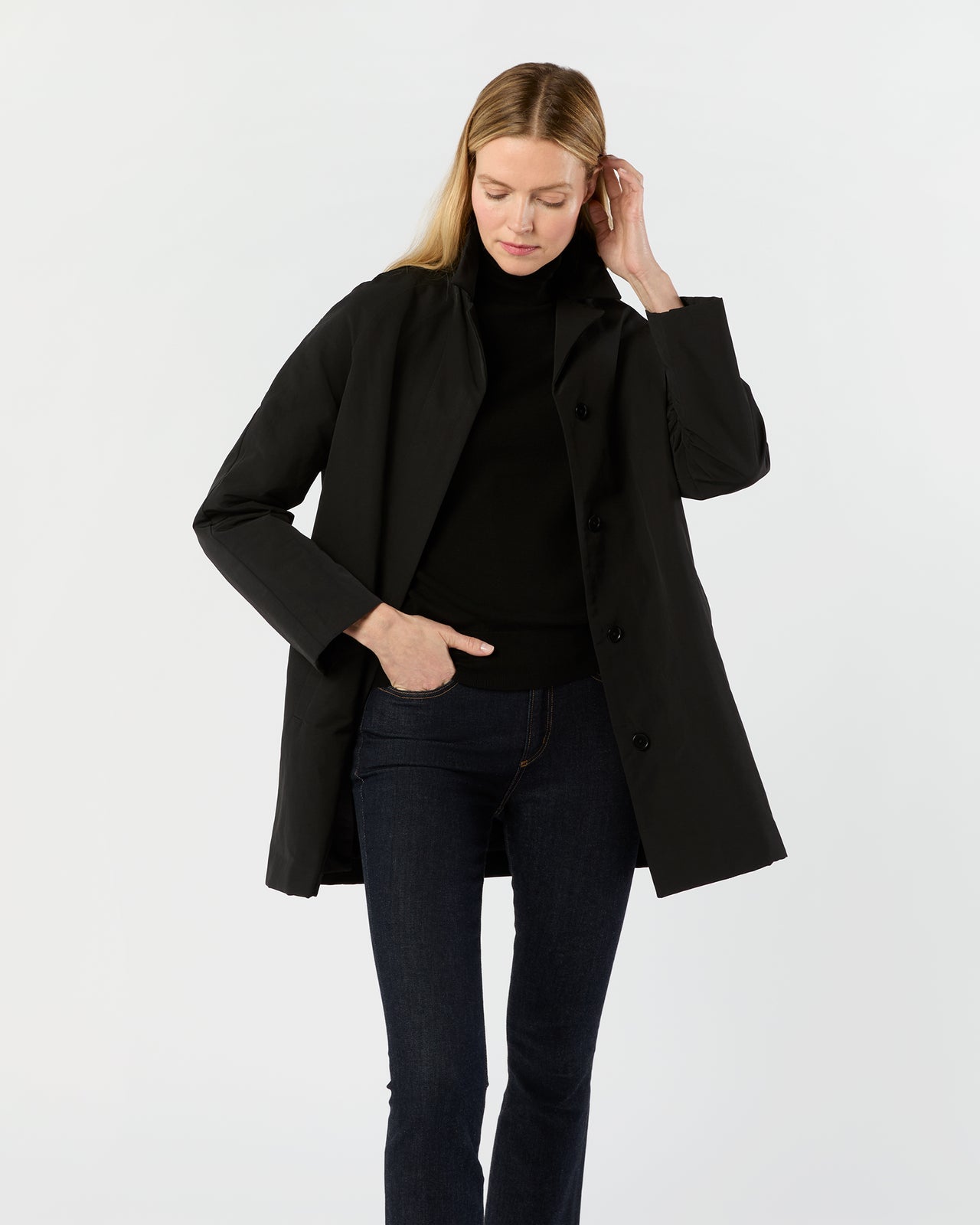 Agatha Cashpad Coat in Black Cotton/Nylon Faille
