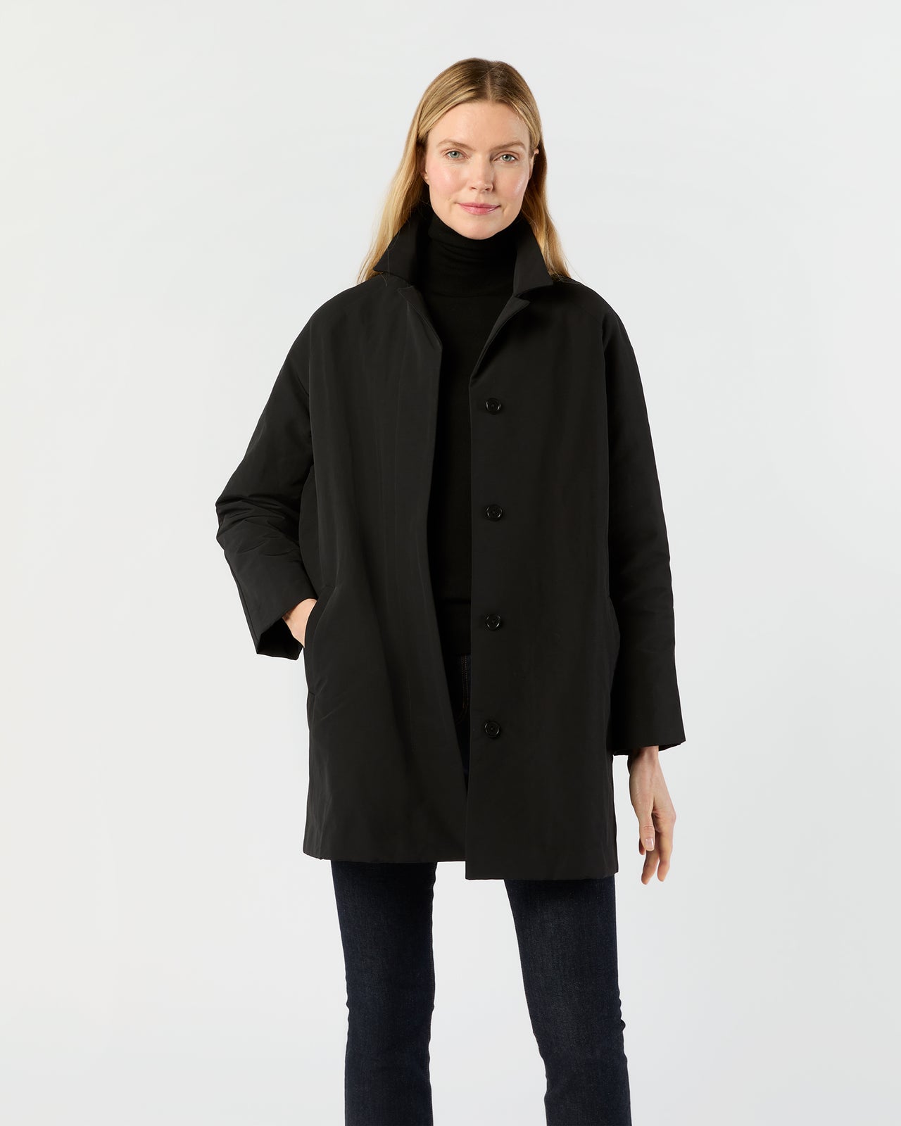 Agatha Cashpad Coat in Black Cotton/Nylon Faille