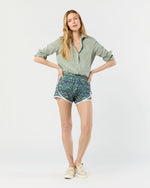 Load image into Gallery viewer, Track Short in Green/Blue Strawberry Thief Liberty Fabric
