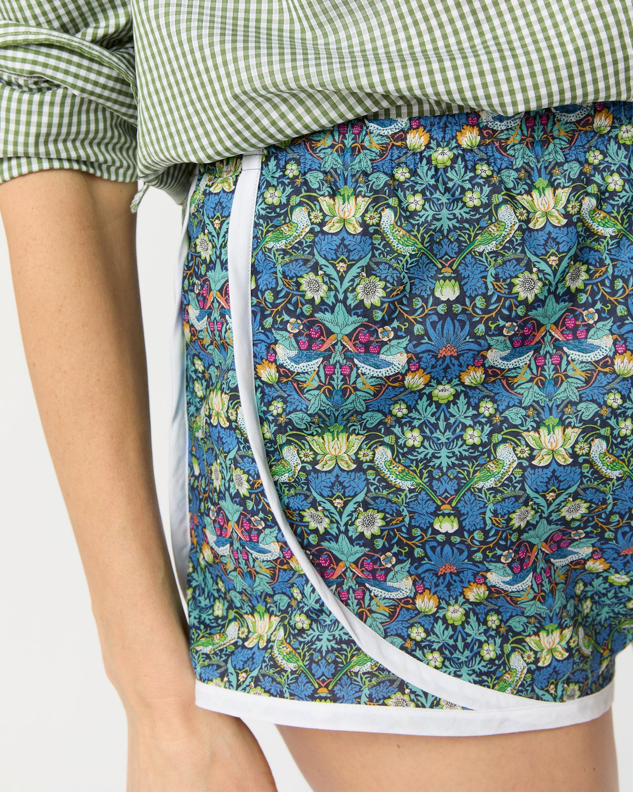 Track Short in Green/Blue Strawberry Thief Liberty Fabric