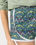 Load image into Gallery viewer, Track Short in Green/Blue Strawberry Thief Liberty Fabric
