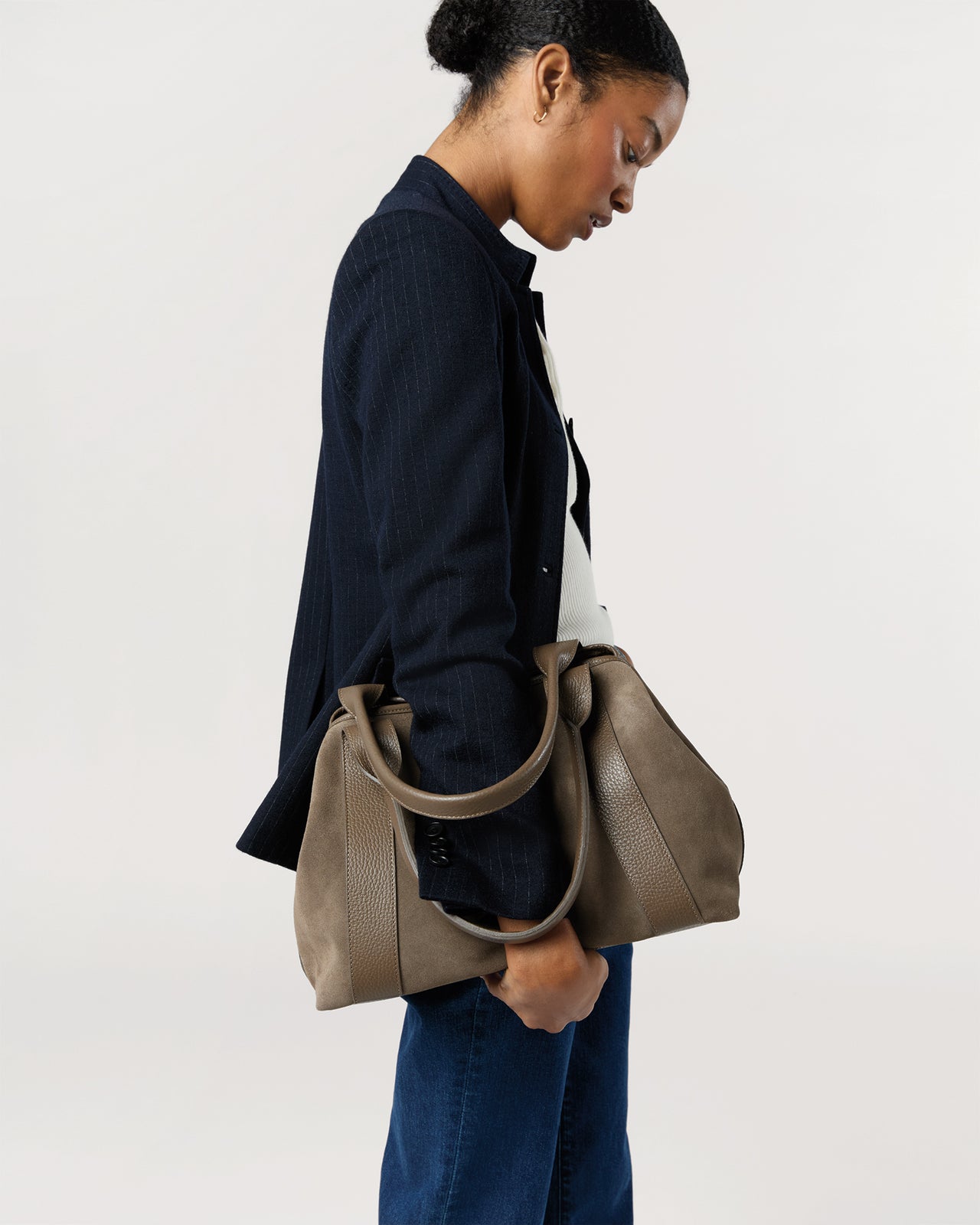 Liza Tote in Dark Taupe Suede/Leather