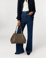 Load image into Gallery viewer, Liza Tote in Dark Taupe Suede/Leather
