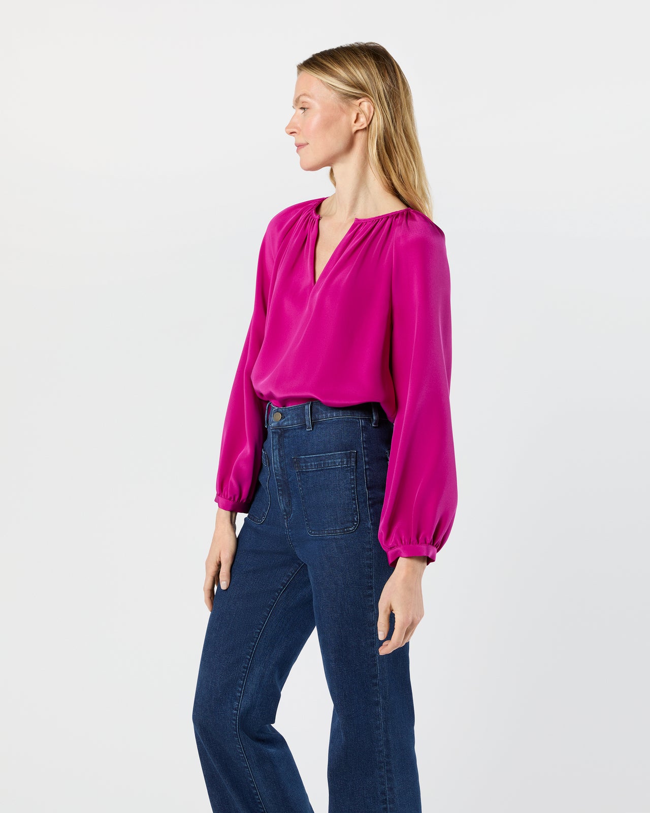 Ariana Blouse in Magenta Silk Crepe de Chine