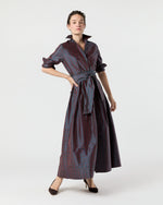 Load image into Gallery viewer, Classic Shirtwaist Maxi Dress in Mini Macbeth Tartan Iridescent Silk Shantung
