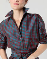 Load image into Gallery viewer, Classic Shirtwaist Maxi Dress in Mini Macbeth Tartan Iridescent Silk Shantung
