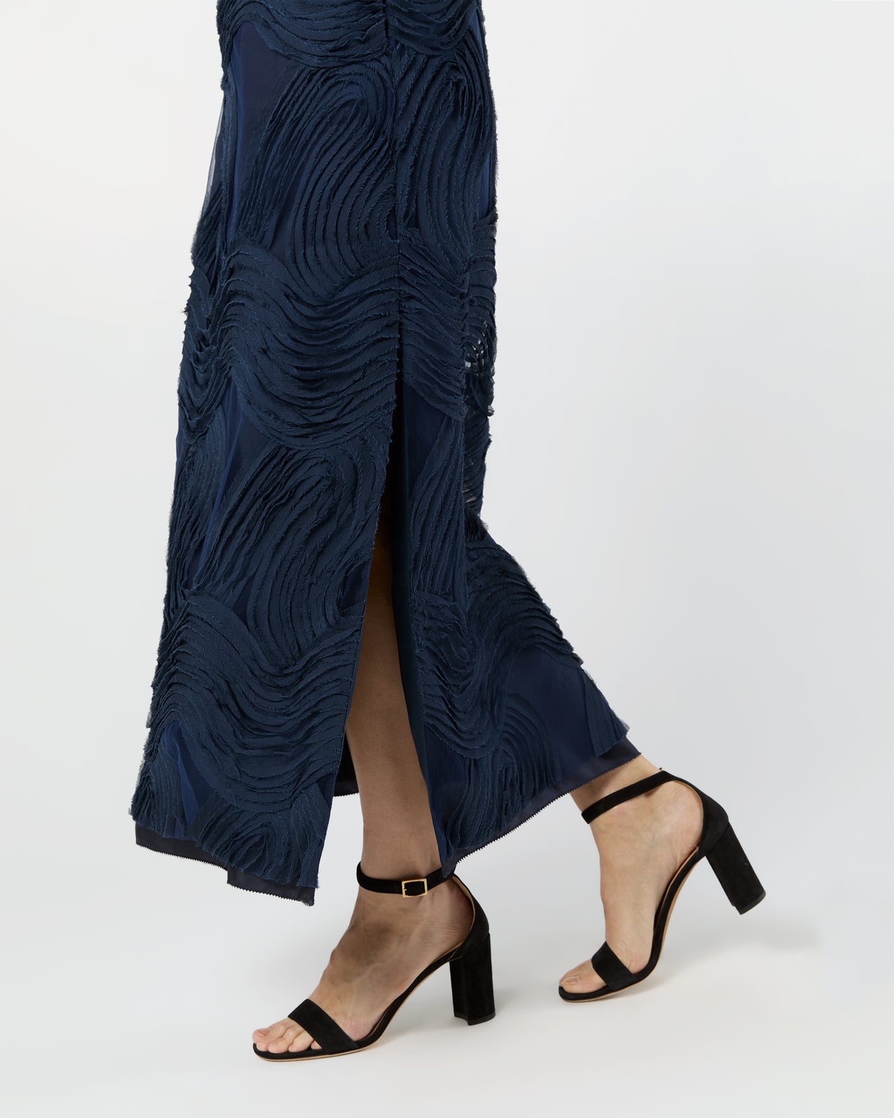 Susy Shift Maxi Dress in Navy Ribbon Embroidery