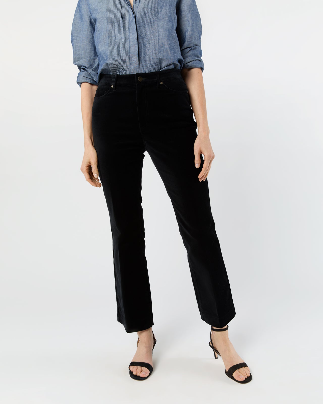 Kendall Flare 5-Pocket Jean in Black Stretch Velveteen