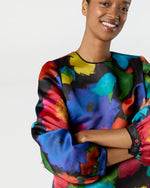 Load image into Gallery viewer, Lulu Dress in Black/Multi Floral Mikado
