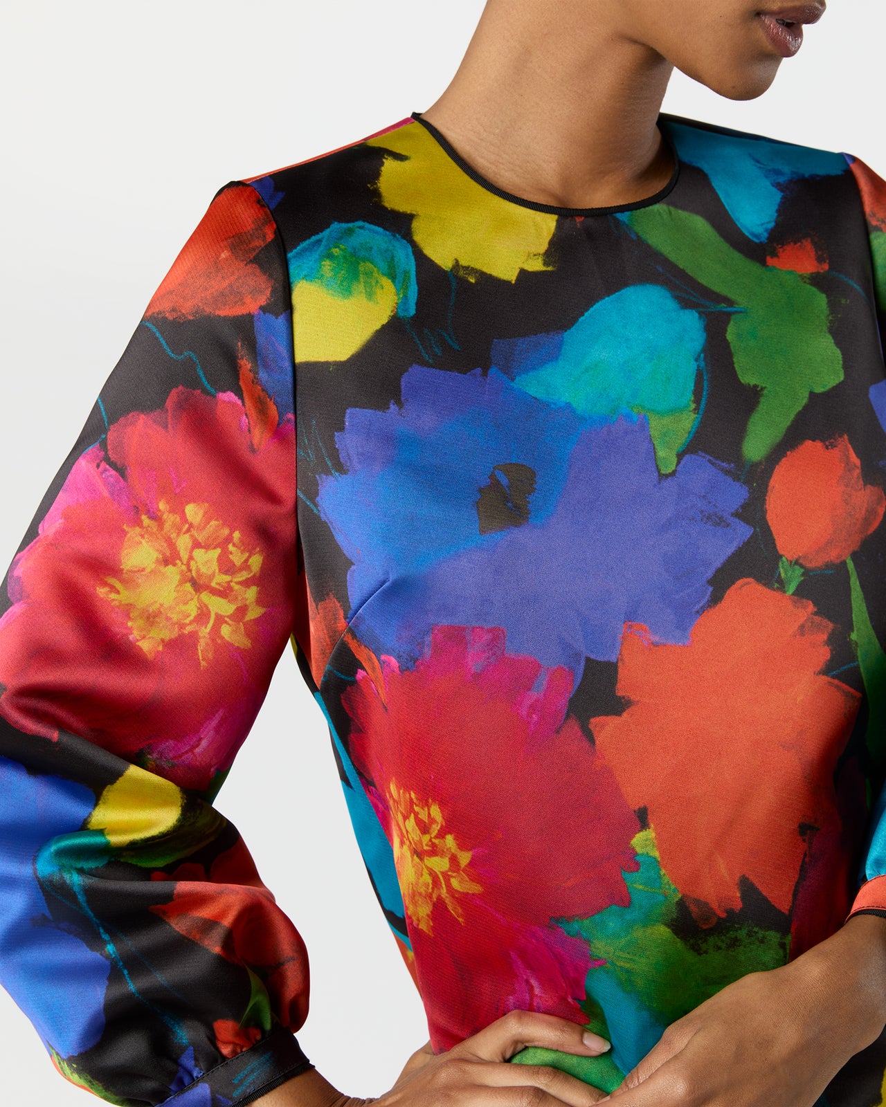 Lulu Dress in Black/Multi Floral Mikado