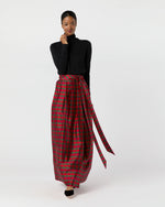 Load image into Gallery viewer, Pleated Wrap Skirt in Red Holiday Tartan Silk Shantung
