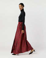 Load image into Gallery viewer, Pleated Wrap Skirt in Red Holiday Tartan Silk Shantung
