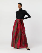 Load image into Gallery viewer, Pleated Wrap Skirt in Red Holiday Tartan Silk Shantung
