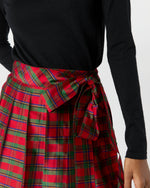 Load image into Gallery viewer, Pleated Wrap Skirt in Red Holiday Tartan Silk Shantung
