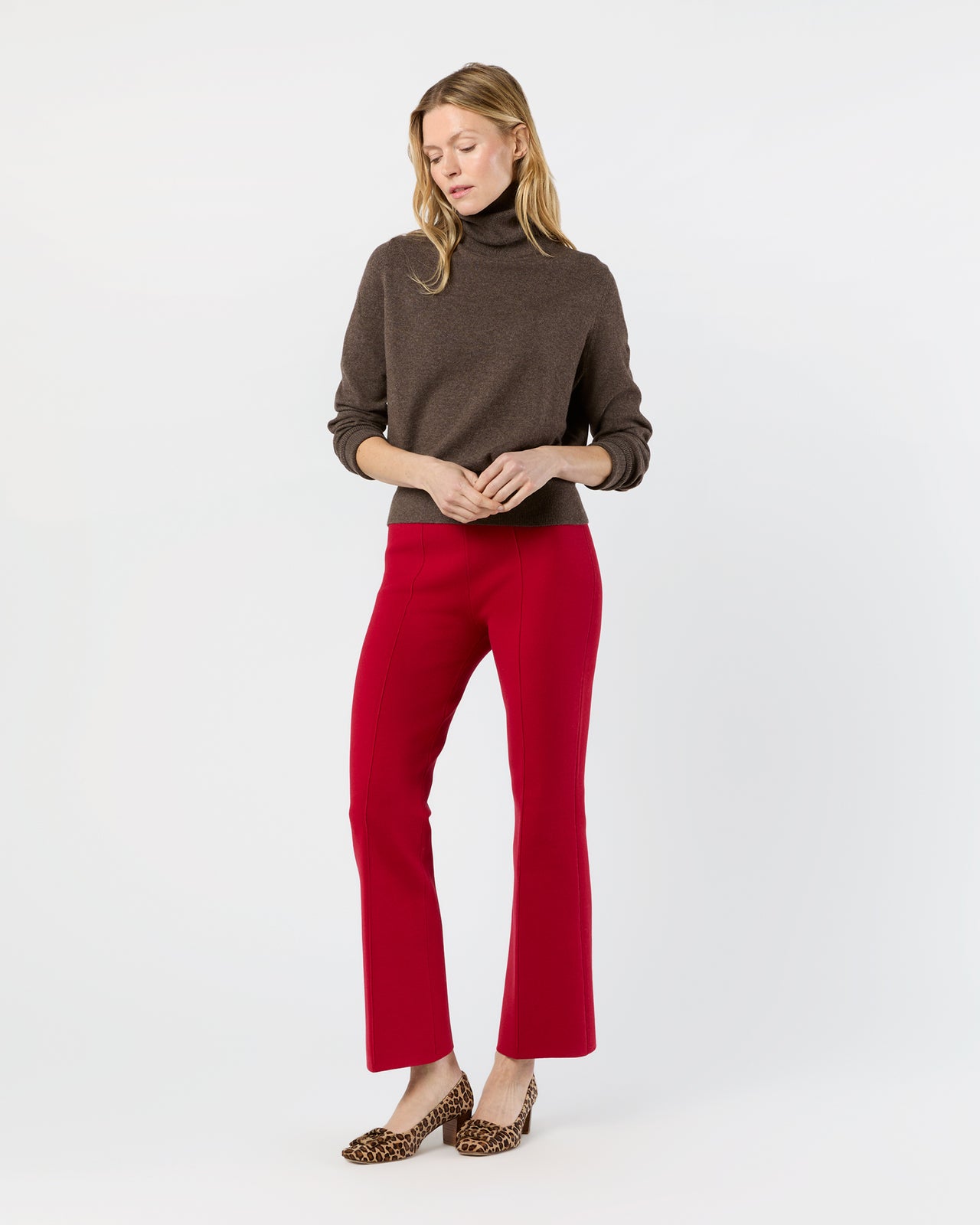 Lara Knit Flare Cropped Pant in Red Supima Cotton