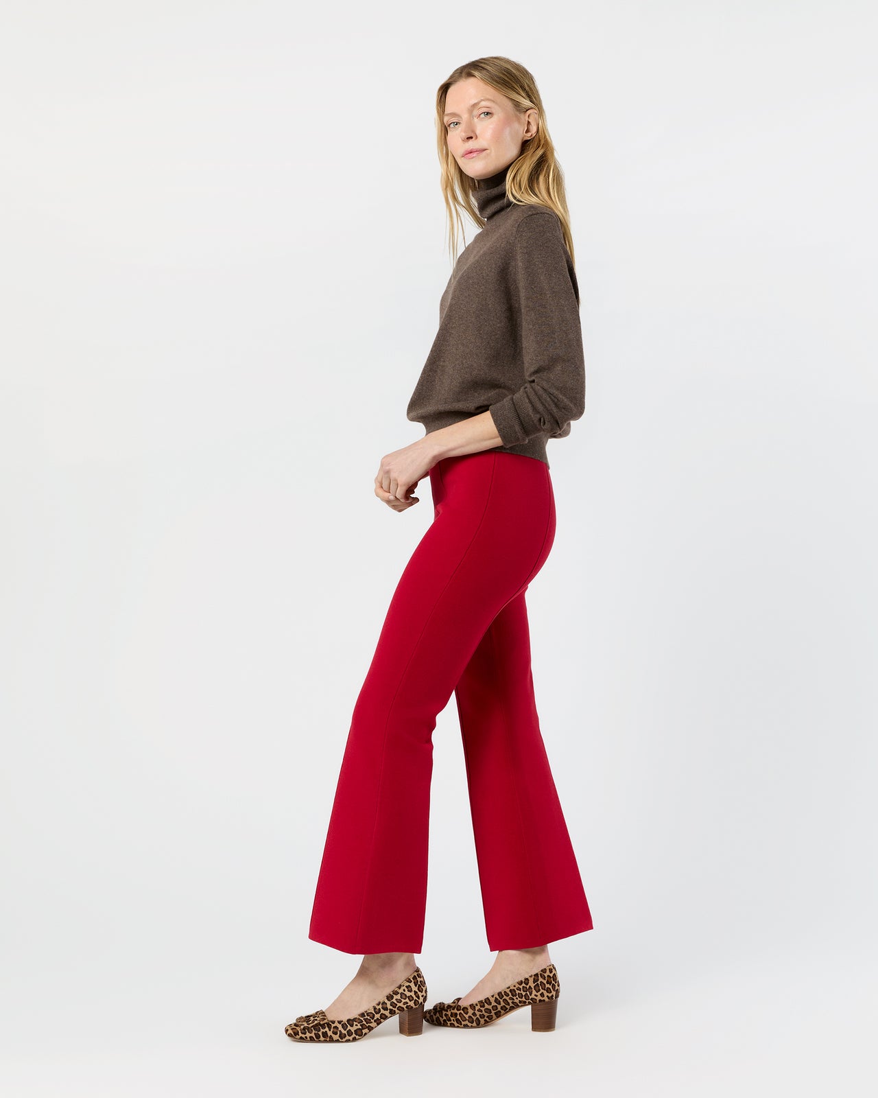 Lara Knit Flare Cropped Pant in Red Supima Cotton
