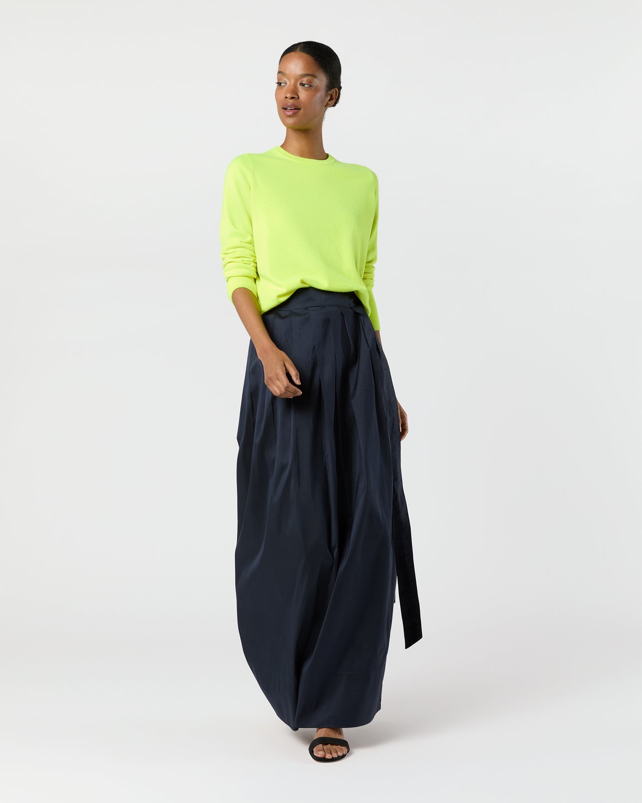 Kit Crewneck Sweater in Neon Yellow Cashmere