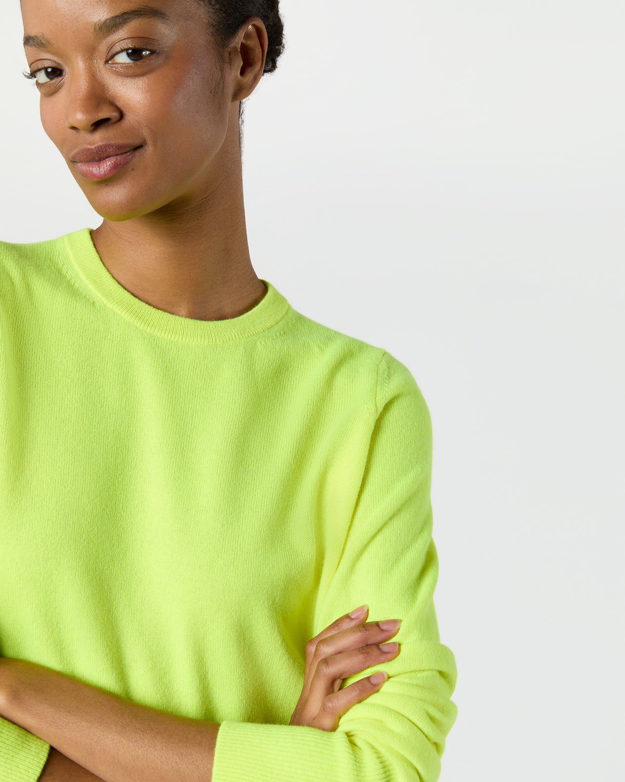 Kit Crewneck Sweater in Neon Yellow Cashmere
